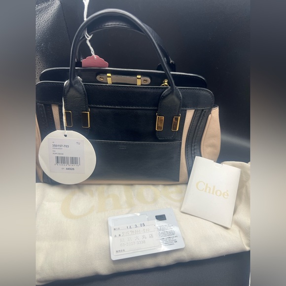 Chloé Alice handbag featuring a black and beige leather design. Crossbody EUC - Picture 2 of 16